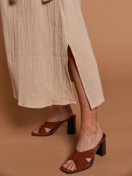 Long Dress for Maternity in Cotton Gauze, by ENVIE DE FRAISE beige+clay beige+navy blue+terracotta 