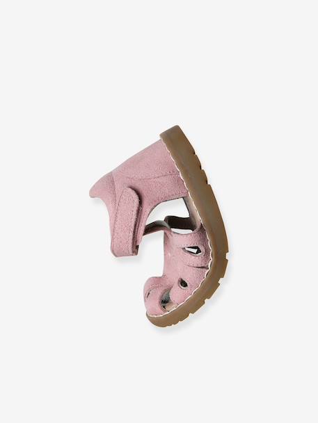 Closed Leather Sandals with Hook-&-Loop Strap for Babies rose 