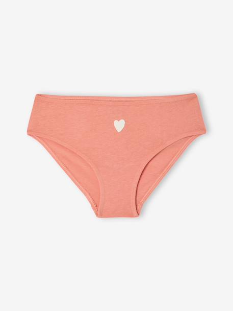 Pack of 7 girls' heart print organic cotton briefs fuchsia 