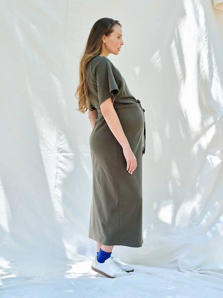 Long nursing clothes dress khaki+terracotta 