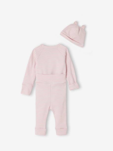 Set of baby bodysuit, leggings and striped beanie marl pink 