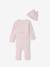 Set of baby bodysuit, leggings and striped beanie marl pink 