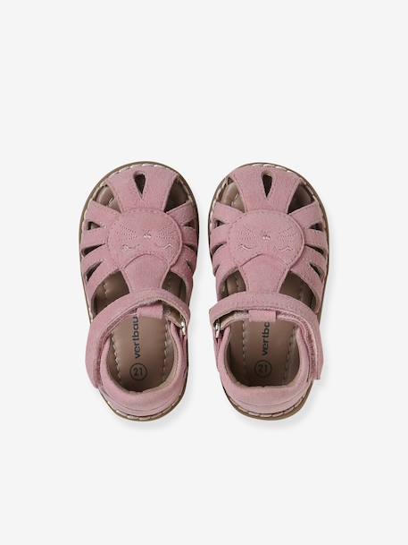 Closed Leather Sandals with Hook-&-Loop Strap for Babies rose 