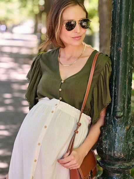 Linen Blouse for Maternity & Nursing by ENVIE DE FRAISE khaki 