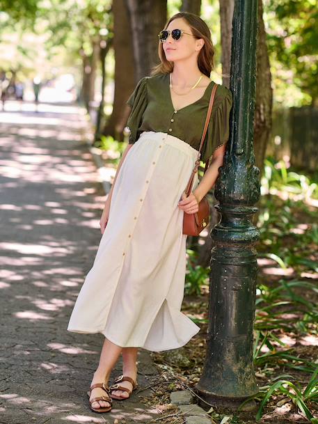 Linen Blouse for Maternity & Nursing by ENVIE DE FRAISE khaki 