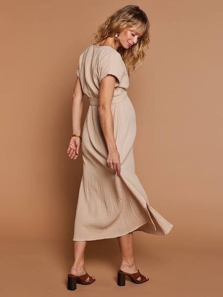 Long Dress for Maternity in Cotton Gauze, by ENVIE DE FRAISE beige+clay beige+navy blue+terracotta 