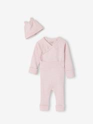 Set of baby bodysuit, leggings and striped beanie