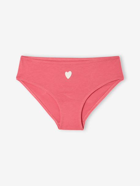 Pack of 7 girls' heart print organic cotton briefs fuchsia 