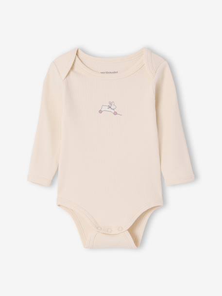 Pack of 3 long-sleeved baby bodysuits sage green 