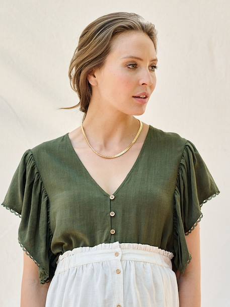 Linen Blouse for Maternity & Nursing by ENVIE DE FRAISE khaki 