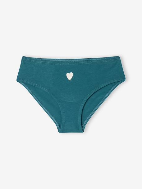 Pack of 7 girls' heart print organic cotton briefs fuchsia 