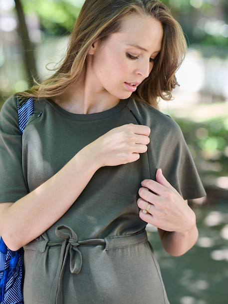 Long nursing clothes dress khaki+terracotta 