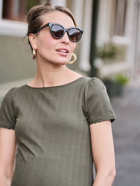 T-Shirt for Maternity, Low Neckline at the Back, in Wide Knit, by ENVIE DE FRAISE khaki+terracotta 