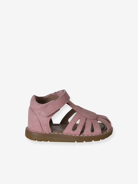 Closed Leather Sandals with Hook-&-Loop Strap for Babies rose 