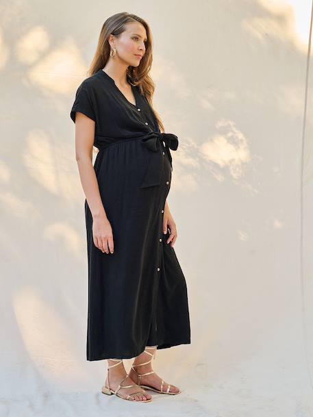 Long Shirt Dress for Maternity & Nursing, ENVIE DE FRAISE beige+black 