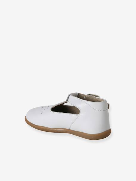 Baby girl's leather Mary Janes with buckle iridescent beige+white 