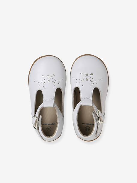Baby girl's leather Mary Janes with buckle iridescent beige+white 