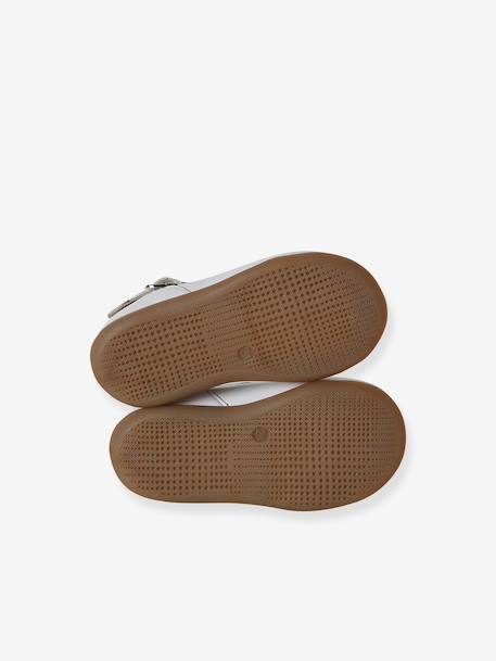 Baby girl's leather Mary Janes with buckle iridescent beige+white 