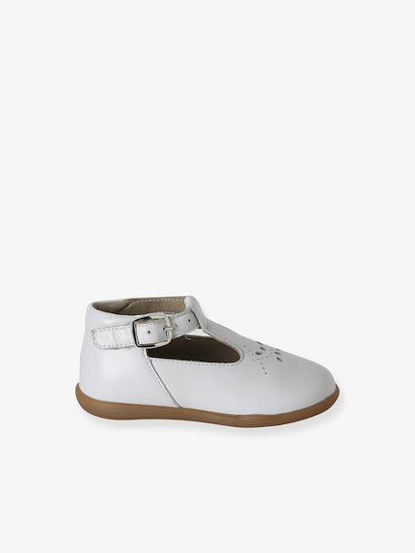 Baby girl's leather Mary Janes with buckle iridescent beige+white 