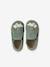 Soft leather baby slippers with zip brown+sage green 
