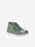 Soft leather baby slippers with zip brown+sage green 