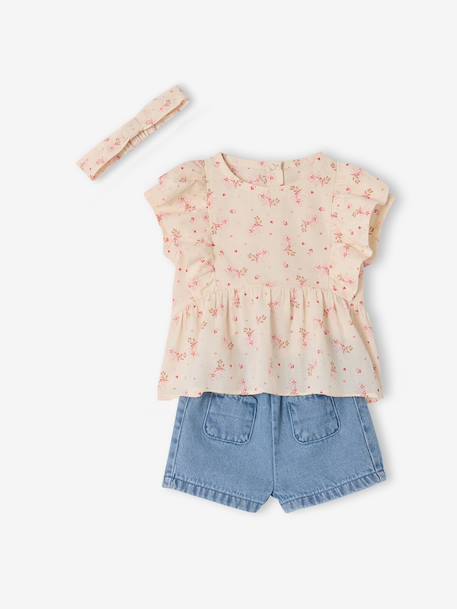 Set of blouse and shorts for baby girls ecru 