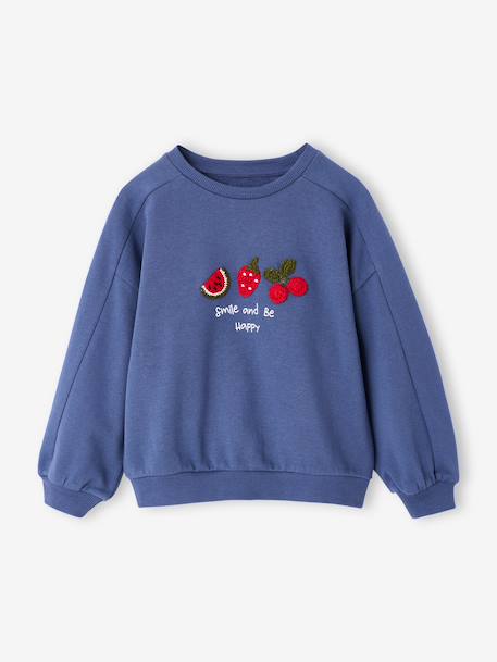 Girls' patterned sweatshirt ecru+indigo+marl grey 