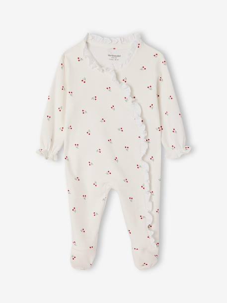 Sleepsuit for newborn girls with a cherry print ecru 