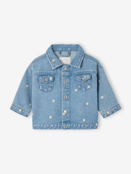 Girl's denim jacket with flowers stone 