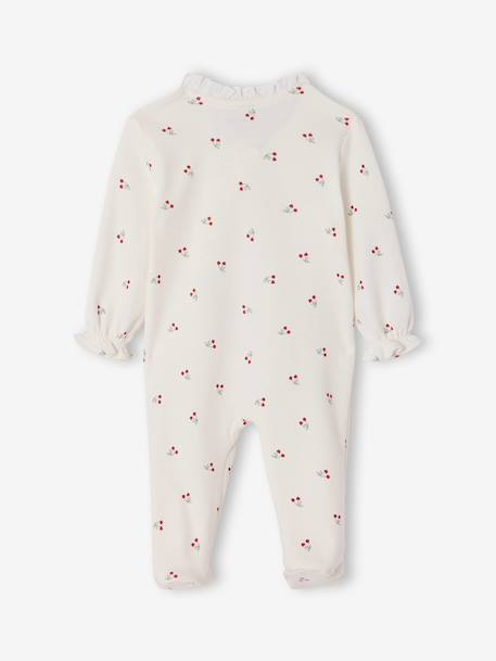 Sleepsuit for newborn girls with a cherry print ecru 