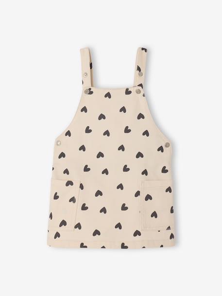 Baby girl's heart dungaree dress ecru 