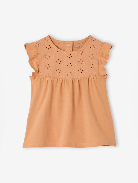 Embroidered short-sleeved T-shirt for baby girls old rose 