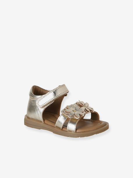 Leather touch-fastening sandals for babies gold 