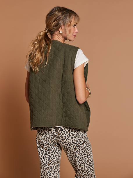 Adaptive Padded Jacket with Kangaroo Panel in Cotton Gauze for Maternity & Post-Maternity by ENVIE DE FRAISE chocolate+ecru+khaki 