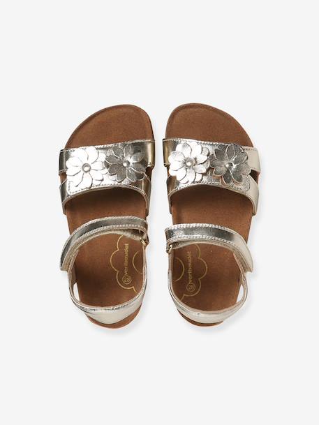 Open leather flower sandals gold 
