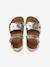Open leather flower sandals gold 