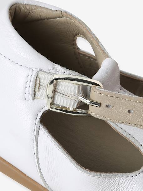 Baby girl's leather Mary Janes with buckle iridescent beige+white 