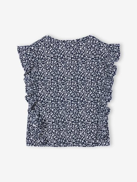 Girl's short-sleeved t-shirt with frills navy blue+sage green 