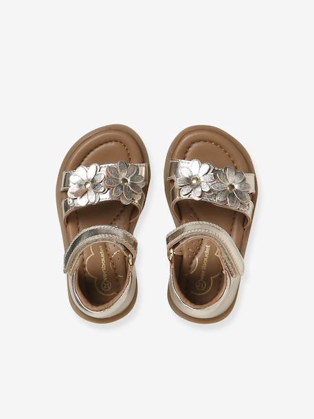 Leather touch-fastening sandals for babies gold 