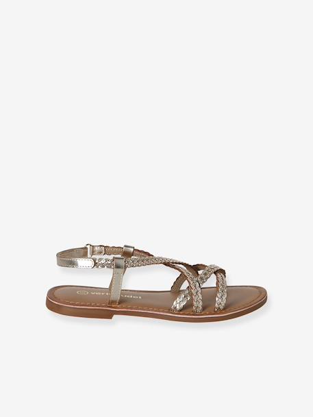 Girls' leather touch-fastening sandals gold 