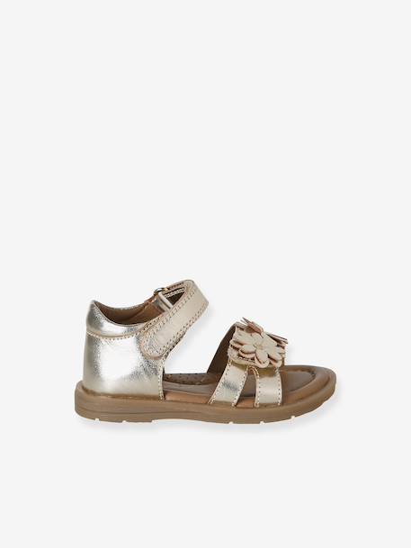 Leather touch-fastening sandals for babies gold 