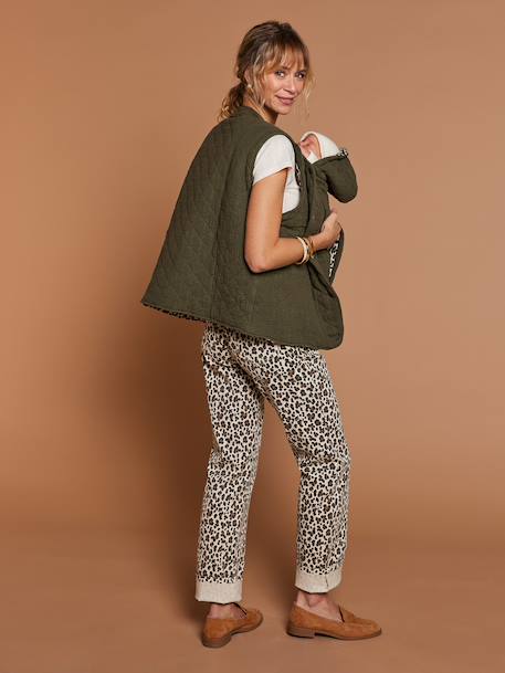 Adaptive Padded Jacket with Kangaroo Panel in Cotton Gauze for Maternity & Post-Maternity by ENVIE DE FRAISE chocolate+ecru+khaki 
