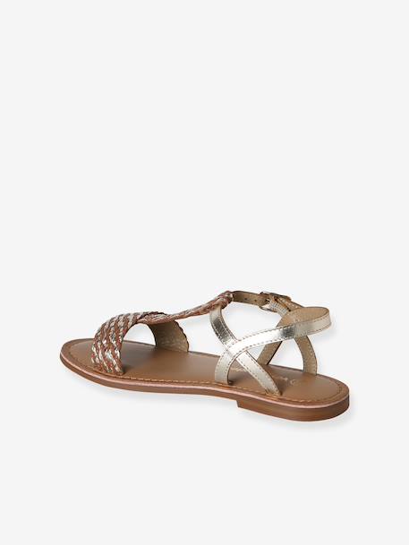 Leather Sandals for Girls brown+printed brown+YELLOW LIGHT METALLIZED 