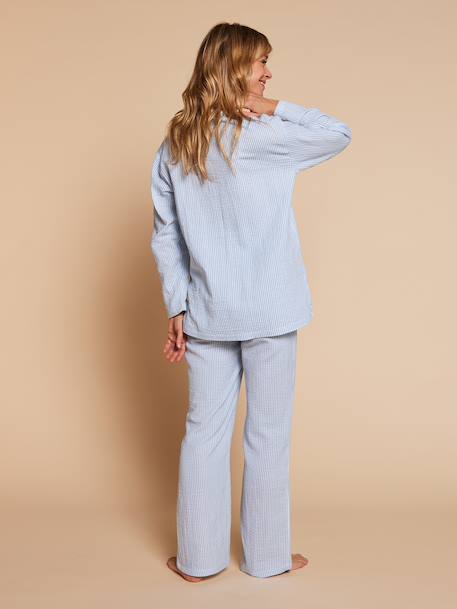 Pyjamas for Maternity in Cotton Gauze, ENVIE DE FRAISE ecru+striped blue 