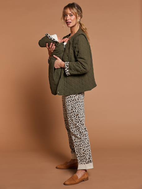 Adaptive Padded Jacket with Kangaroo Panel in Cotton Gauze for Maternity & Post-Maternity by ENVIE DE FRAISE chocolate+ecru+khaki 