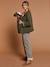 Adaptive Padded Jacket with Kangaroo Panel in Cotton Gauze for Maternity & Post-Maternity by ENVIE DE FRAISE chocolate+ecru+khaki 