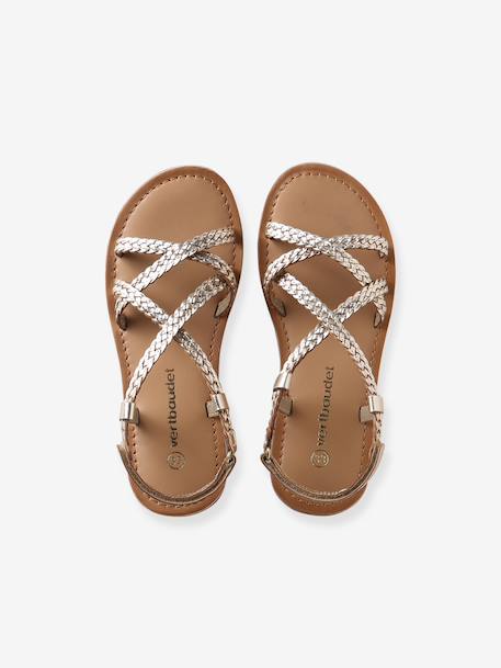 Girls' leather touch-fastening sandals gold 
