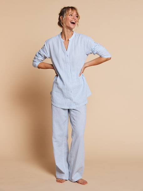 Pyjamas for Maternity in Cotton Gauze, ENVIE DE FRAISE ecru+striped blue 