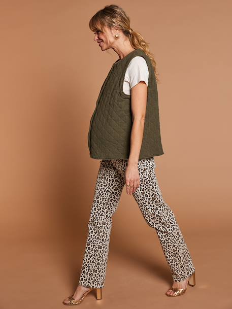 Adaptive Padded Jacket with Kangaroo Panel in Cotton Gauze for Maternity & Post-Maternity by ENVIE DE FRAISE chocolate+ecru+khaki 