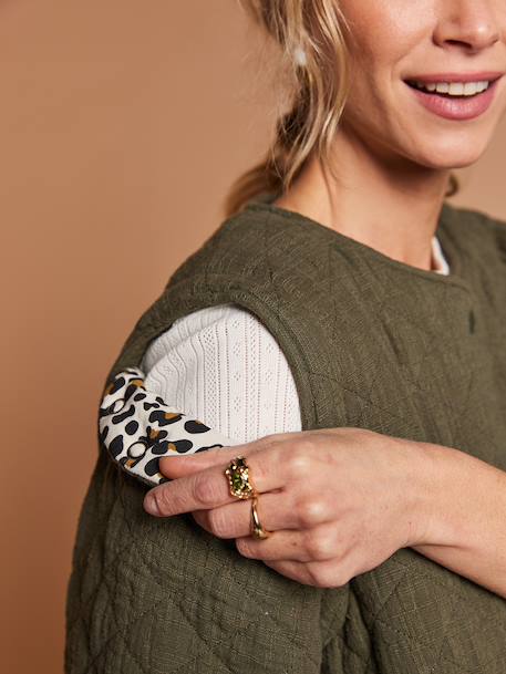 Adaptive Padded Jacket with Kangaroo Panel in Cotton Gauze for Maternity & Post-Maternity by ENVIE DE FRAISE chocolate+ecru+khaki 